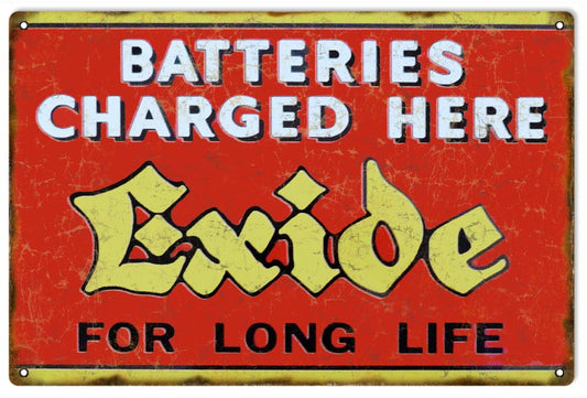 Exide Battery Charger Vintage Style Metal Sign 12 x 18
