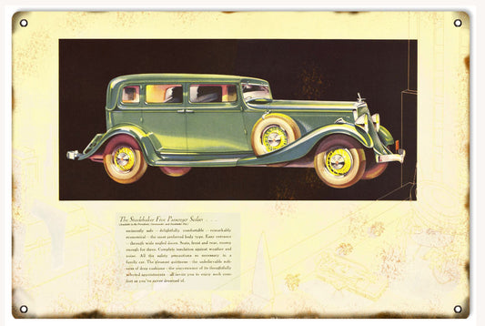 Studebaker Five Passenger Sedan Vintage Style Metal Sign 12 x 18