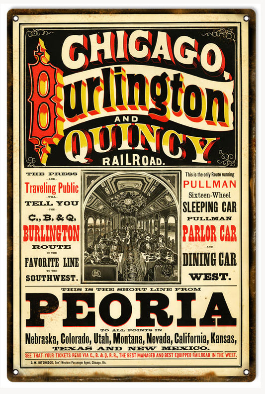 C.B. And Q Railroad Vintage Style Metal Sign 12 x 18