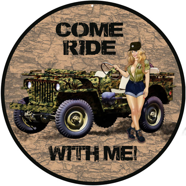 Ride With Me Jeep Pin Up Girl 14 x 14