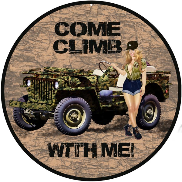 Climb With Me Jeep Pin Up Girl 14 x 14