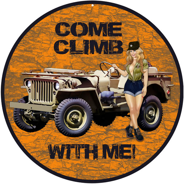 Orange Climb With Me Jeep Pin Up Girl 14 x 14