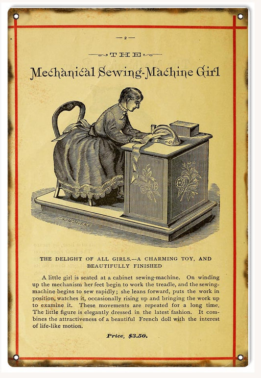 Sewing Machine Girl Vintage Style Metal Sign 12 x 18