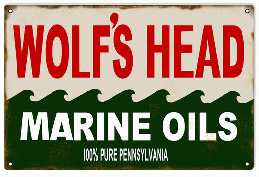 Wolfs Head Marine Oils Vintage Style Metal Sign 12 x 18
