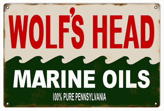 Wolf Head Marine Oil Vintage Style Metal Sign 16 × 24