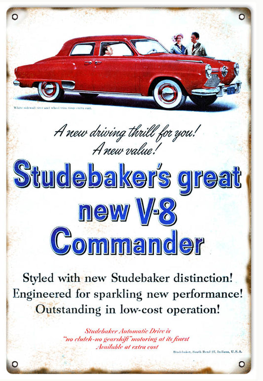 Studebaker V8 Commander Vintage Style Metal Sign 12 x 18