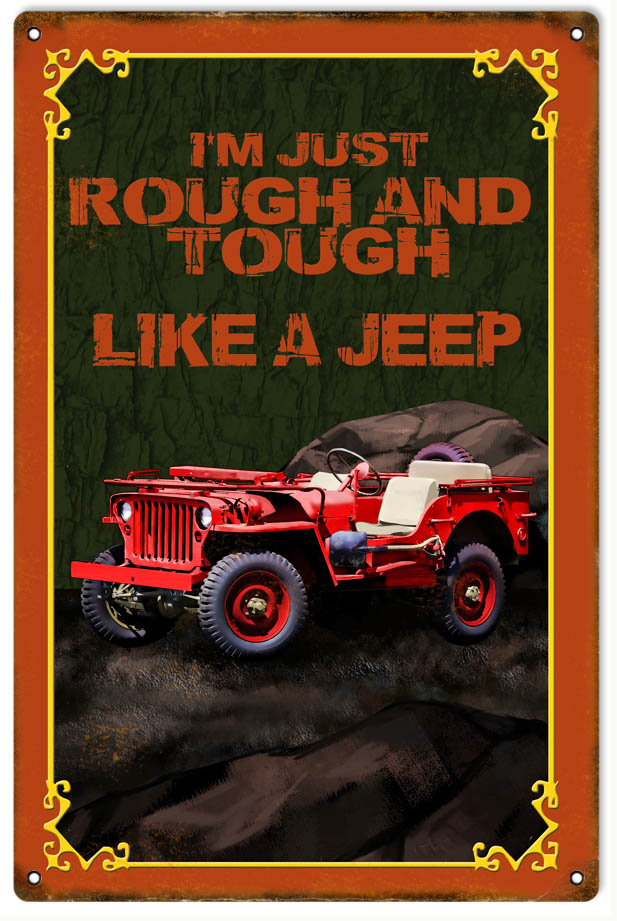 Red Rough And Tough Jeep 12x18