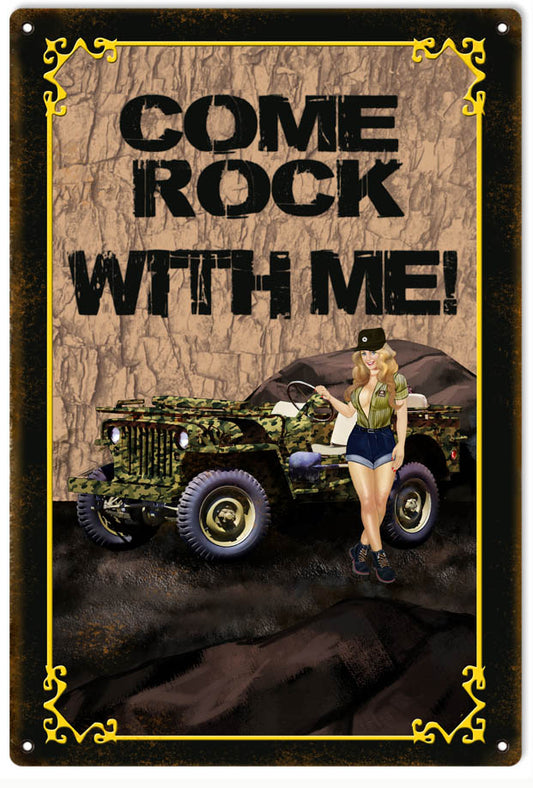 Come Rock With Me Pin Up Girl Vintage Style Metal Sign 12 x 18