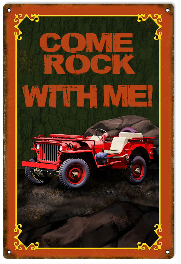 Red Come Rock With Me Jeep 12x18