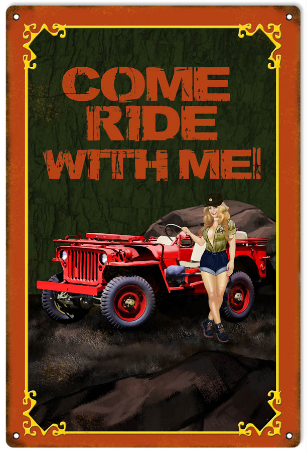 Come Ride With Me Pin Up Girl Jeep 12x18