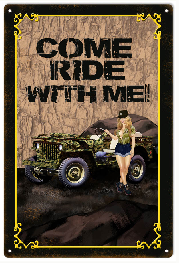 Green Ride With Me Jeep Pin Up Girl 12x18