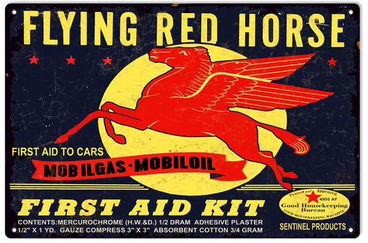 Mobiloil Flying Red Horse Vintage Style Metal Sign 12 x 18