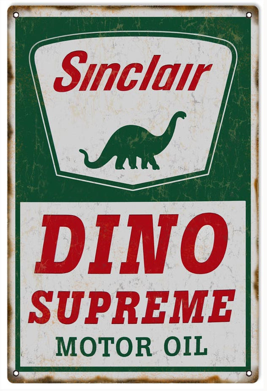 Sinclair Dino Supreme Motor Oil Vintage Style Metal Sign 12 x 18