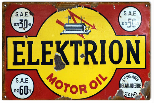 Elektrion Motor Oil Vintage Style Metal Sign 16 × 24