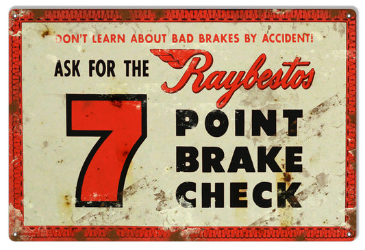 Raybestos Break Check Gas Station Vintage Style Metal Sign 12 × 18
