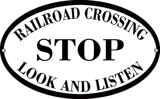 Railroad Crossing Stop Vintage Style Metal Sign 11 × 18