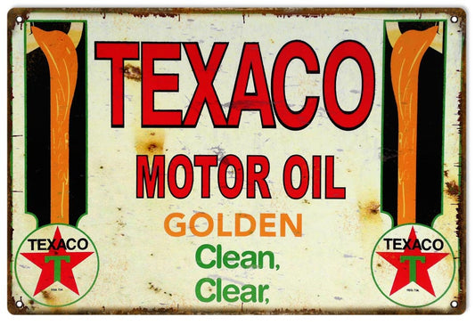 Texaco Motor Oil Clean Clear Vintage Style Metal Sign 12 x 18