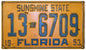 Florida License Plate 1953 8×14