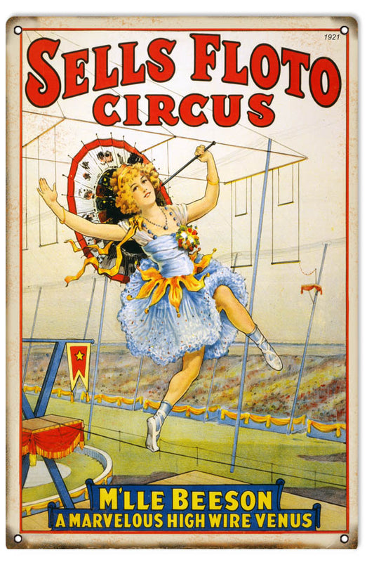 Sells Floto Circus Vintage Style Metal Sign 12 x 18