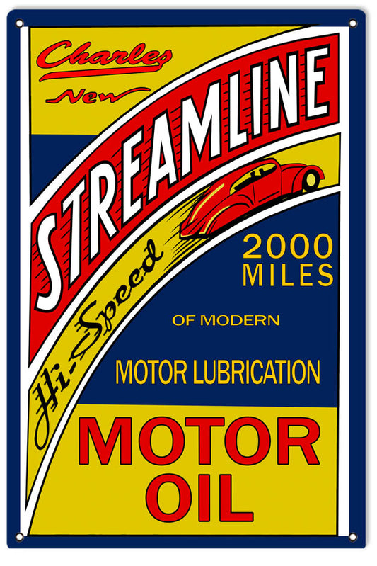Charley Streamline Motor Oil Vintage Style Metal Sign 12 x 18