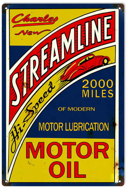 Charles Streamline Motor Oil Vintage Style Metal Sign 16 x 24