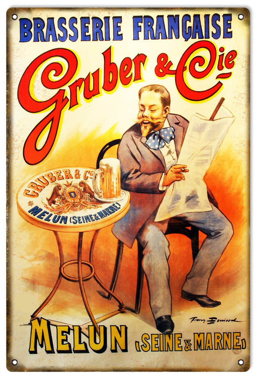 Brasserie Gruber & Co. Beer Vintage Style Metal Sign 12 × 18