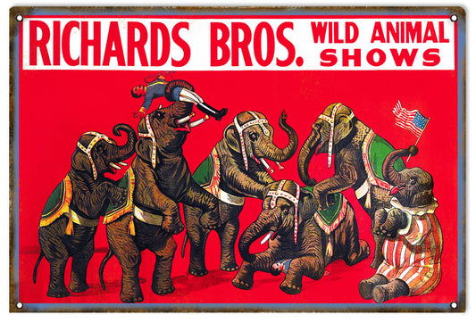 Richard Bros Wild Animal Circus Vintage Style Metal Sign 12 x 18
