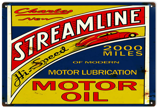 Charley Streamline Motor Oil Vintage Style Metal Sign 12 x 18
