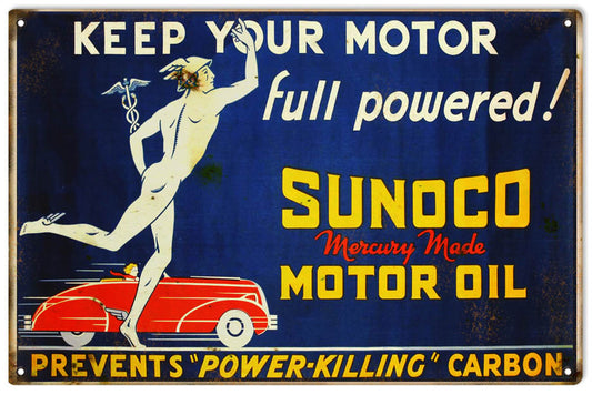 Full Powered Sunoco Motor Oil Vintage Style Metal Sign 12 x 18