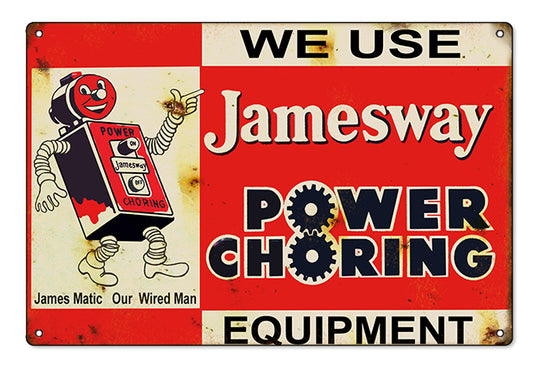 Jamesway Power Choring Vintage Style Metal Sign 12 x 18