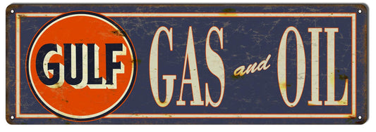 Gulf Gas & Oil Vintage Style Metal Sign 8 x 24