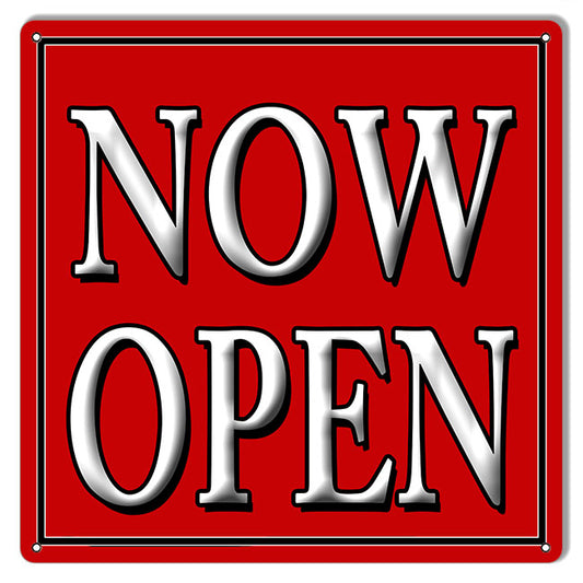 Now Open Vintage Style Metal Sign 12 × 12