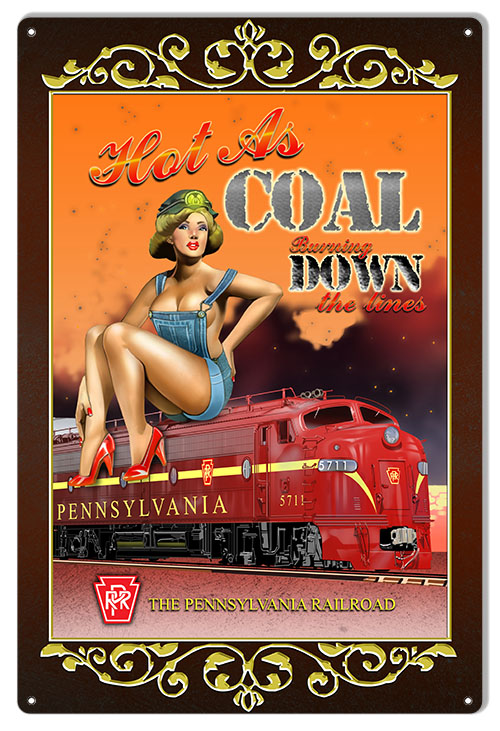 RPR Hot As Coal Railroad Pin Up Girl 12x18
