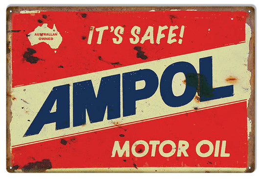 It’s Safe AMPOL Motor Oil And Gas Station Vintage Style Metal Sign 12 x 18