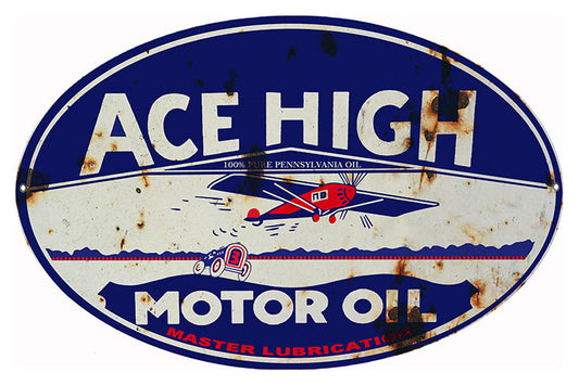 Ace High Motor Oil Vintage Style Metal Sign 9 × 14