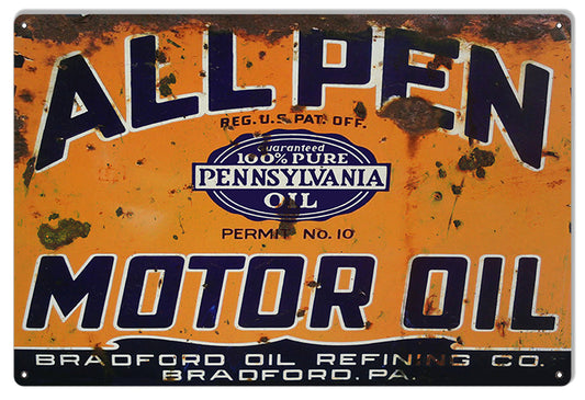 Allpen Motor Oil Vintage Style Metal Sign 12 x 18