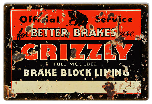 Grizzly Full Moulded Brakes Vintage Style Metal Sign 12 x 18