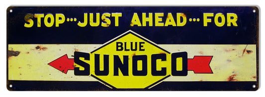 Stop Just Ahead Sunoco Motor Oil Vintage Style Metal Sign 6 × 18