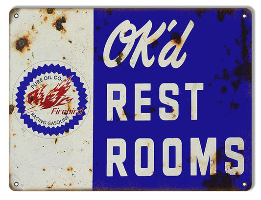 Firebird Okd Restrooms Vintage Style Metal Sign 9 × 12