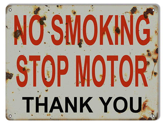 No Smoking Stop Motor Gas Station Vintage Style Metal Sign 9 × 12