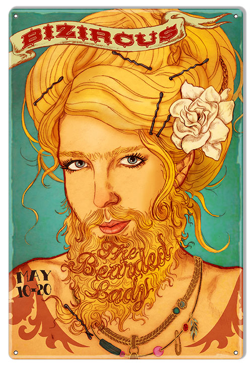 Bizirous Bearded Lady Circus Vintage Style Metal Sign 12 x 18
