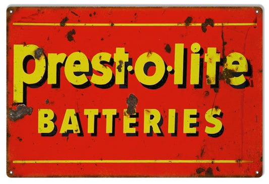 Prest-o-lite Batteries Gas Station Vintage Style Metal Sign 12 × 18