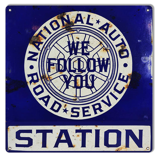 National Auto Road Service Gas Station Vintage Style Metal Sign 12 × 12