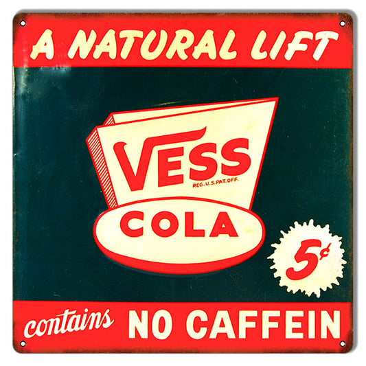 Natural Lift Vess Cola Vintage Style Metal Sign 12 × 12