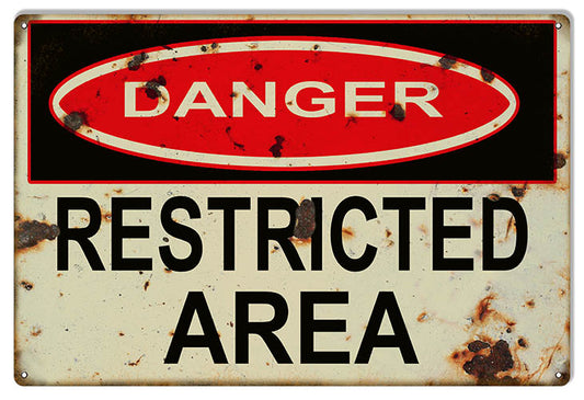 Danger Restricted Area Warning Vintage Style Metal Sign 16 × 24