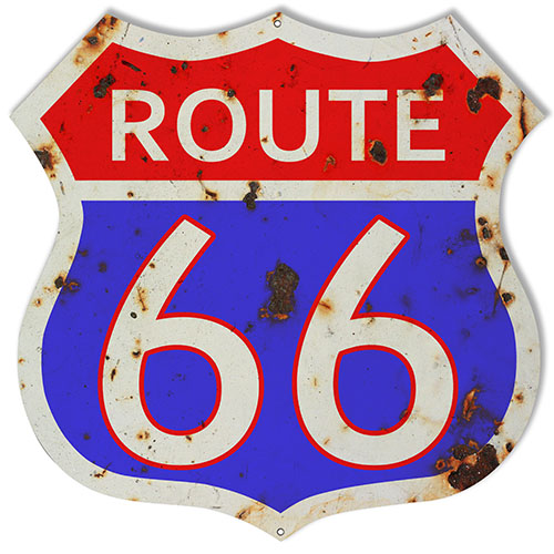 Red And Blue Route 66 Vintage Style Metal Sign 15 x 15