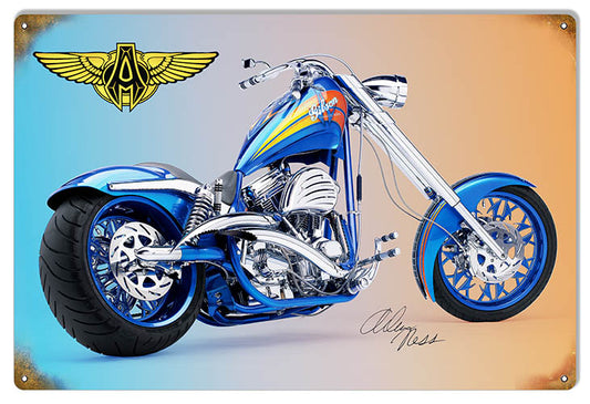 Blue Stretched Motorcycle 12x18