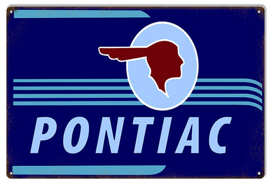 Blue Pontiac Gas Station Vintage Style Metal Sign 12 × 18