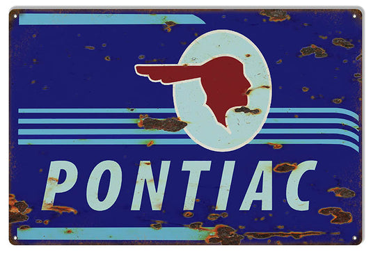 Blue Pontiac Gas Station Vintage Style Metal Sign 12 x 18