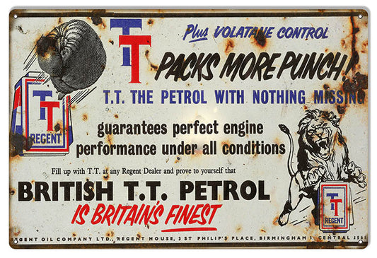 British T.T. Britain’s Finest Motor Oil Vintage Style Metal Sign 12 × 18